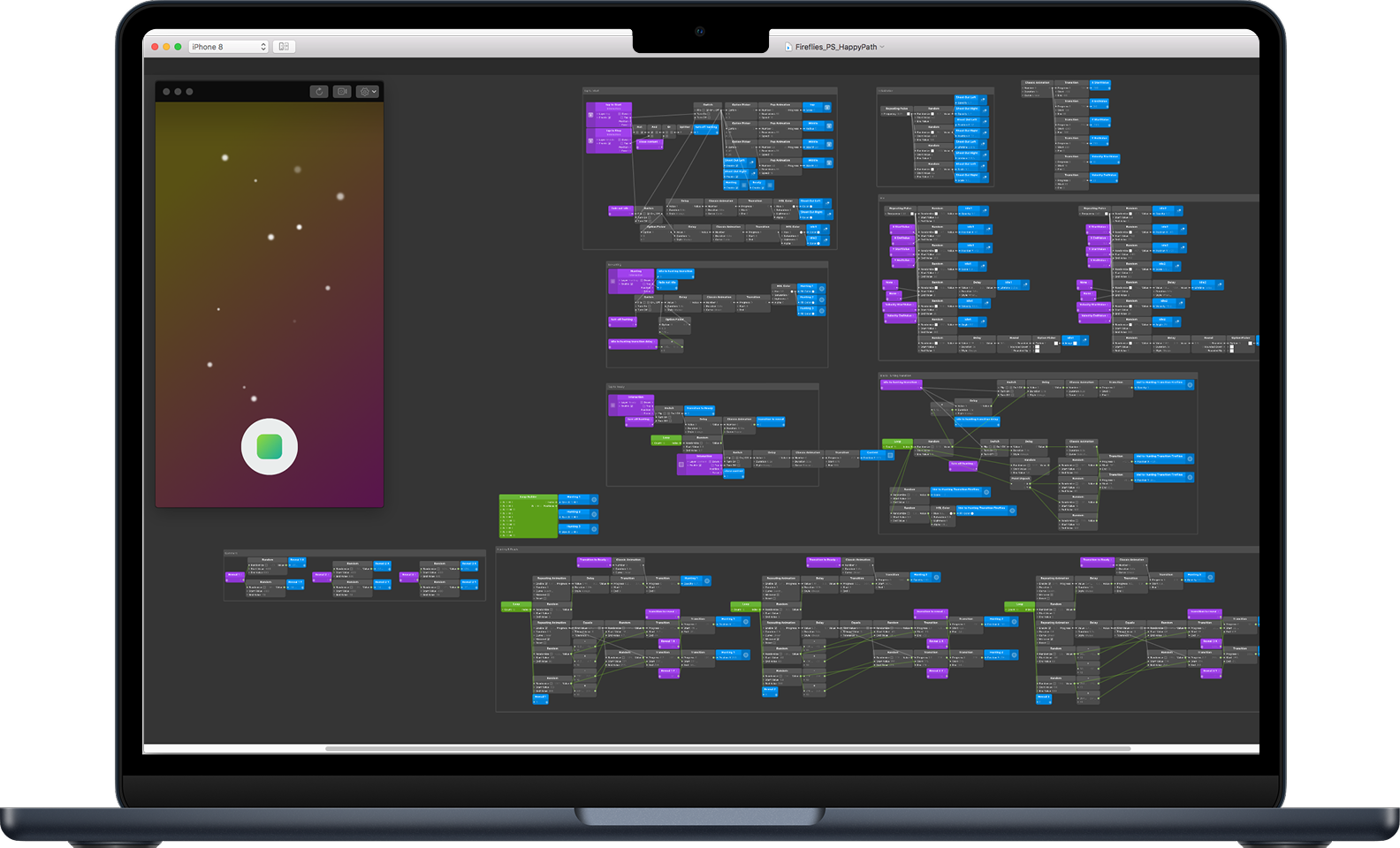 Origami Studio prototype workspace used to tune Fireflies behavior.